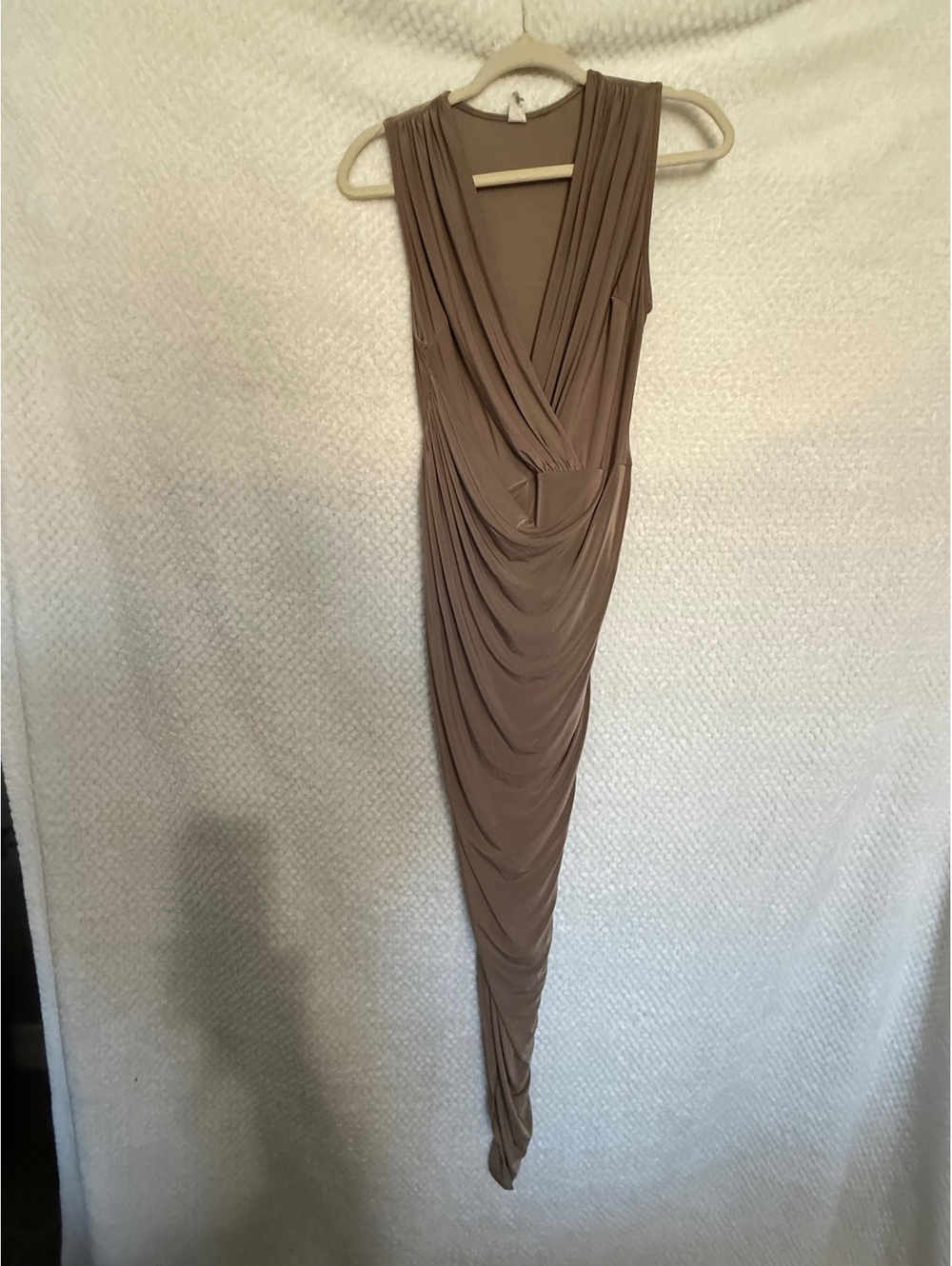 Sleeveless Taupe Draped Maxi Dress with V-Neck